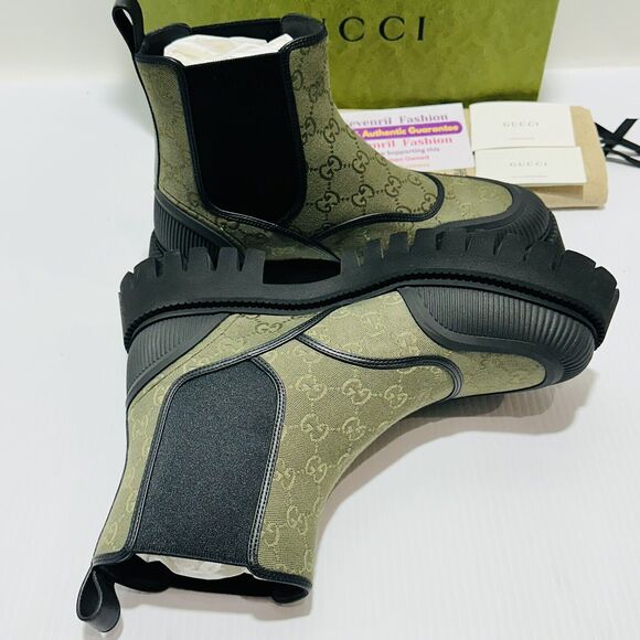 Gucci GG Jacquard Canvas Ankle Chelsea Boots Green Black 10.5/US 11 NIB $1,150 - Picture 8 of 15